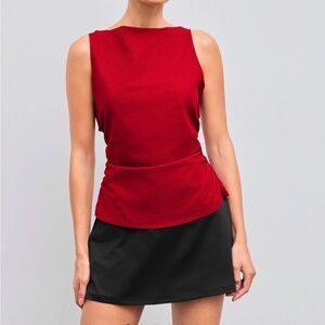 Cider Linen Blend Red Sleeveless Blouse